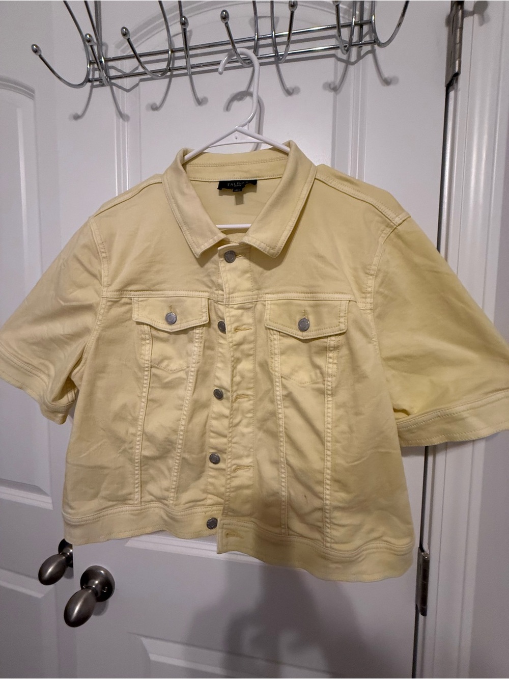 Talbots Short-Sleeve Denim Jacket in Pale Yellow
